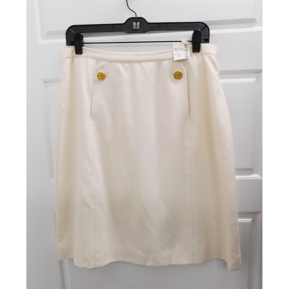 New‎ Burberry Winter White 100% Silk Vintage Skirt USA sz 14